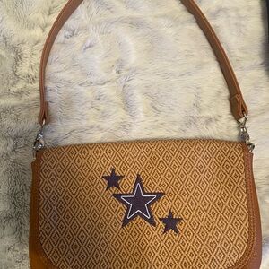 Thirty-One Tan and Purple Star Hobo Bag